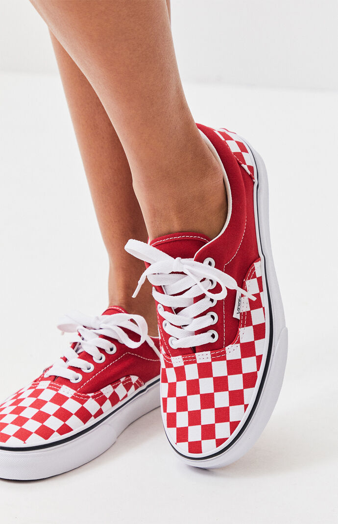 red checkered lace up vans
