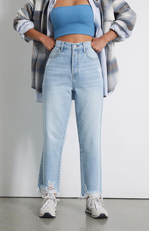 PacSun Eco Light Blue Ripped High Waisted Straight Leg Jeans | PacSun