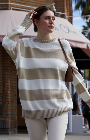 John Galt Beige & White Striped Brianna Sweater | PacSun