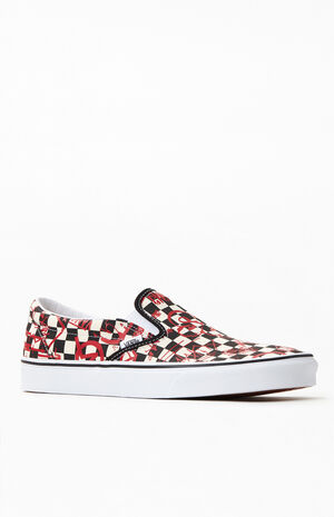 Vans Checkerboard & Red Crew Classic Slip-On Shoes | PacSun