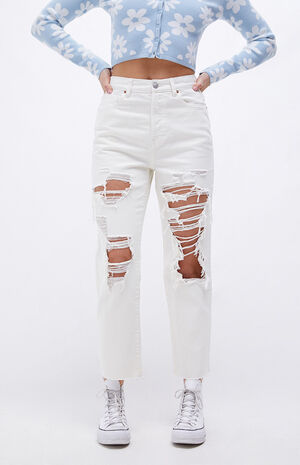 PacSun Eco Off White Ripped High Waisted Straight Leg Jeans | PacSun