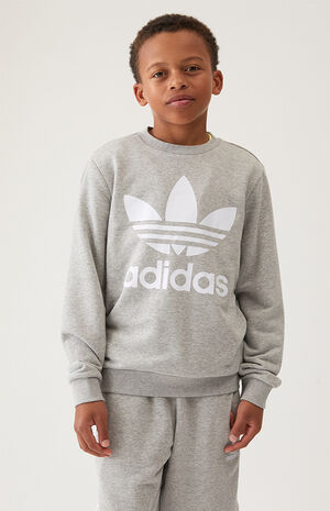 adidas Kids Heather Grey Trefoil Crew Neck Sweatshirt | PacSun