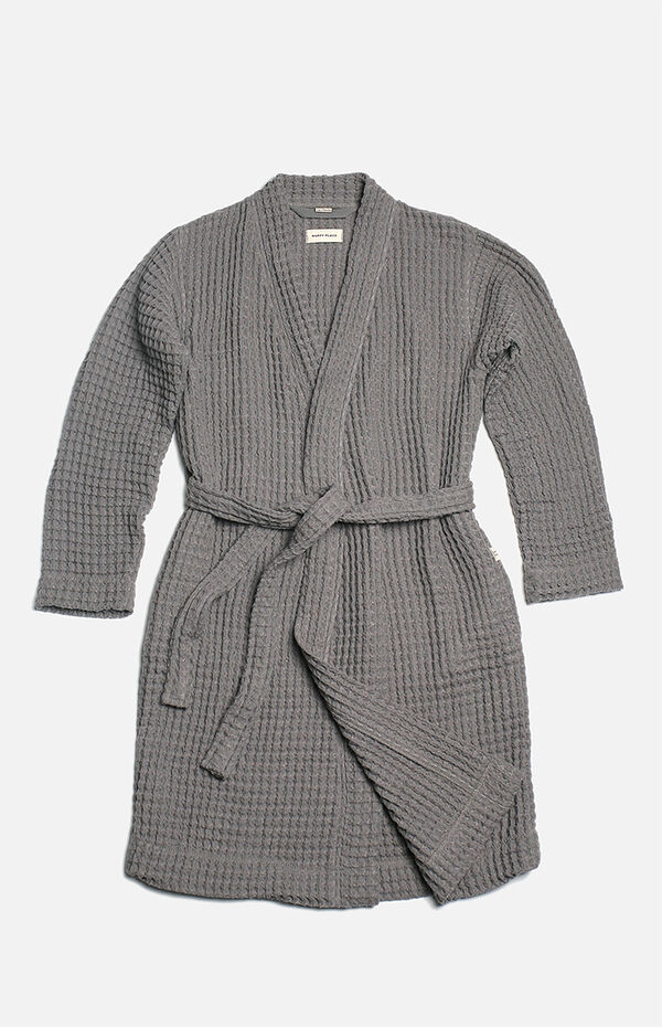 Happy Place The Weightless Gray Black Organic Waffle Robe | PacSun