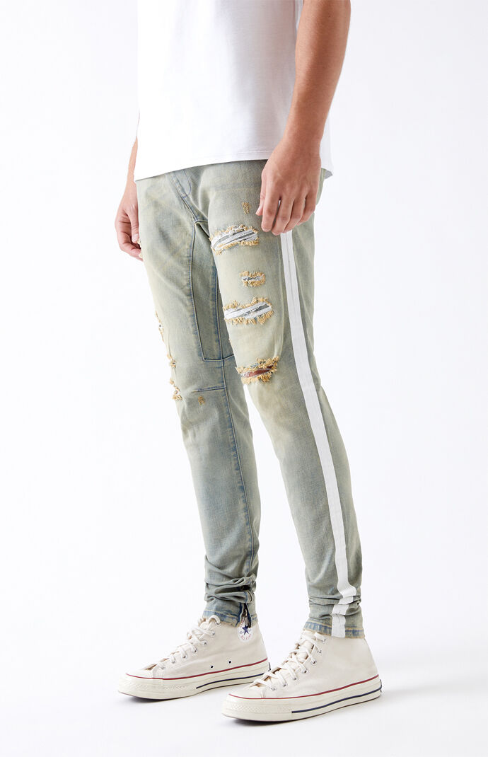 pacsun stacked skinny side stripe zip black jeans