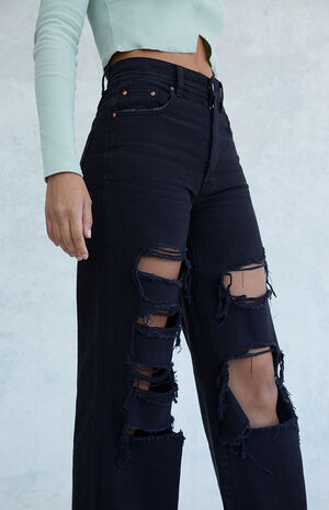 PacSun Eco Black Distressed High Waisted Baggy Jeans | PacSun