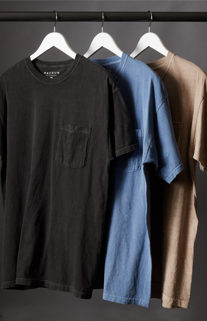 Shop Now For The PacSun Mens 3-Pack Vintage Wash Short Sleeve T-Shirt -  Black/Navy/Tan size Small | AccuWeather Shop