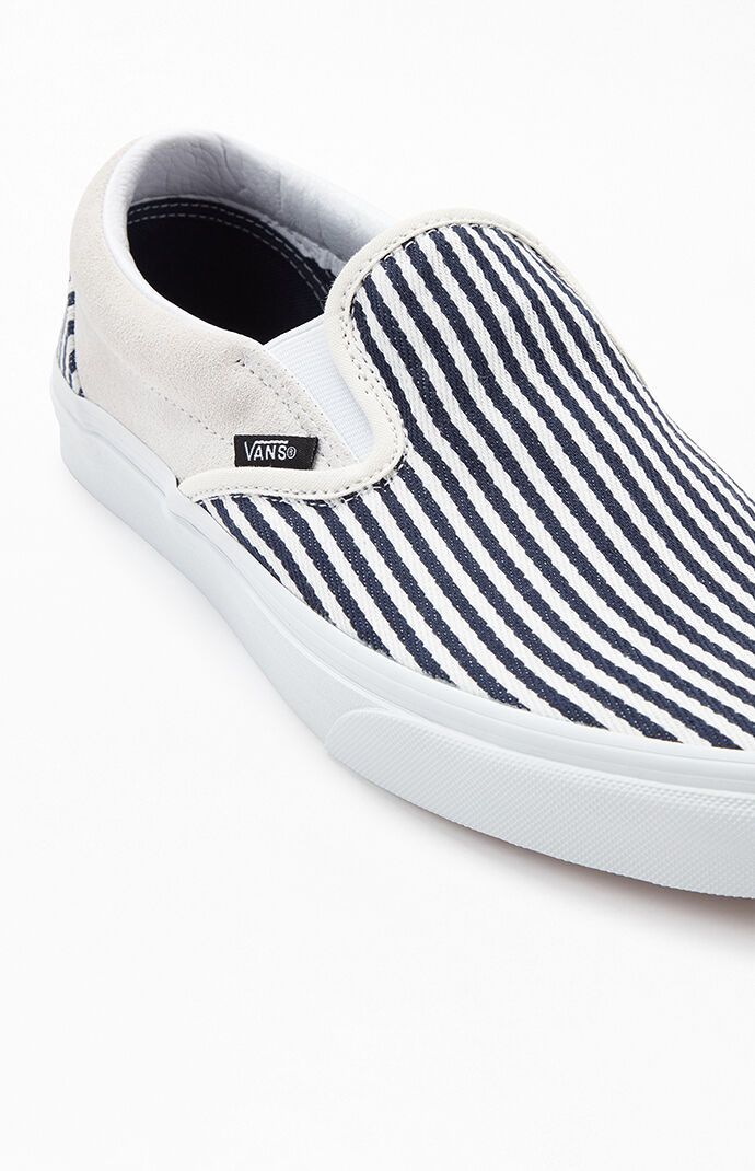gray and white striped vans