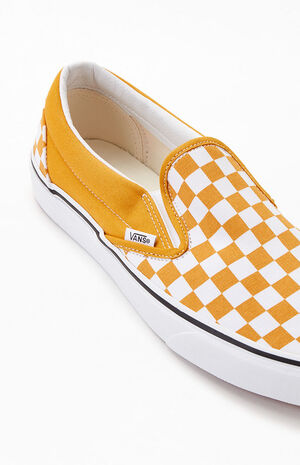 Vans Classic Checkerboard White & Yellow Slip-On Shoes | PacSun