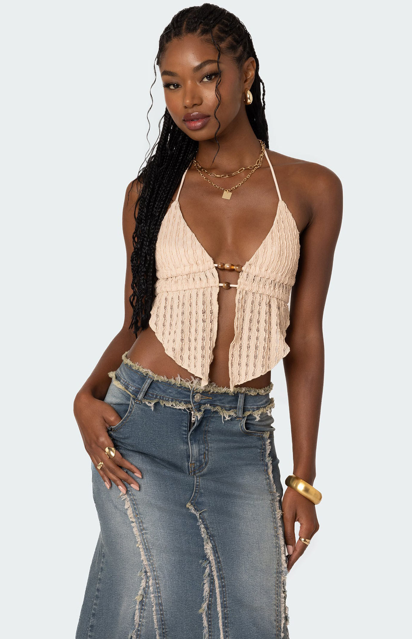 Edikted Anaya Textured Open Back Halter Top