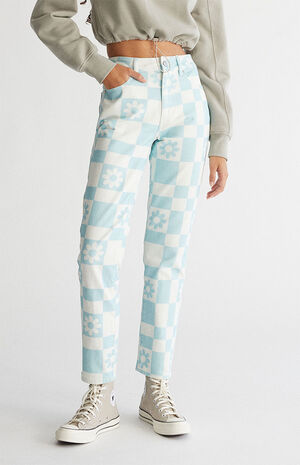 PacSun Eco Flower Checkerboard Mom Jeans | PacSun