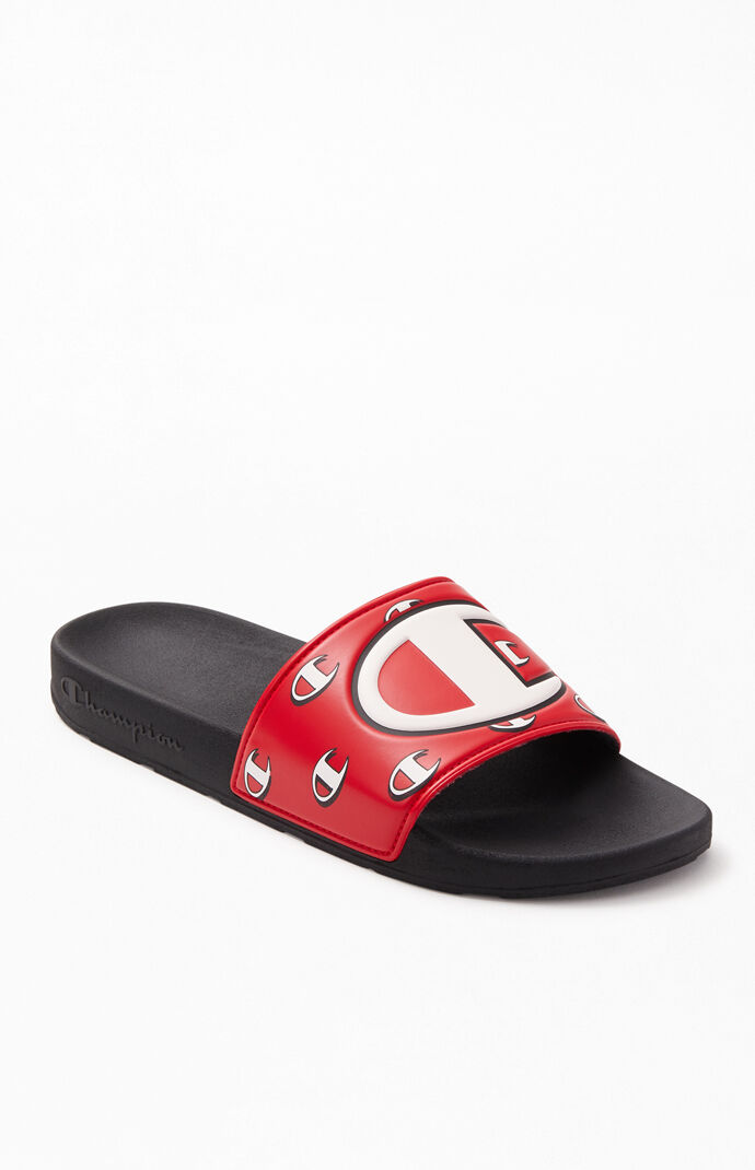 Champion Black and Red IPO Repeat C Slide Sandals | PacSun