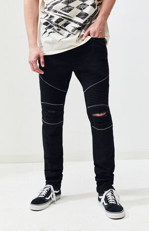 Black Moto Zip Stacked Skinny Jeans | PacSun | PacSun