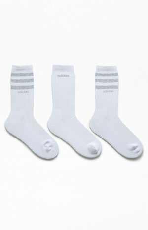adidas 3 Pack White & Gray 3 Stripes Crew Socks | PacSun