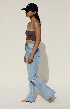 PacSun Eco Light Blue Ripped High Waisted Bootcut Jeans | PacSun