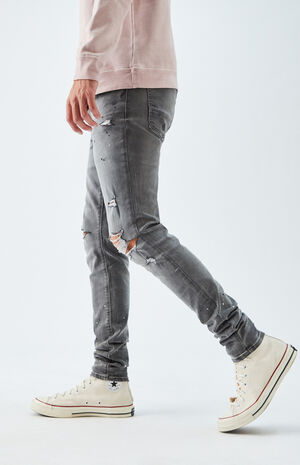 PacSun Gray Ripped Stacked Skinny Jeans | PacSun