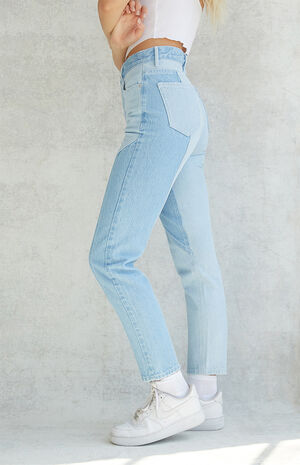 PacSun Eco Light Blue Patchwork Ultra High Waisted Slim Fit Jeans | PacSun