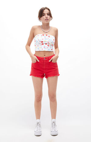 PacSun Eco Red High Waisted Denim Festival Shorts | PacSun