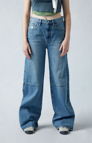 PacSun Eco Medium Indigo Paneled Mid Rise Baggy Jeans