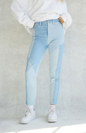 PacSun Eco Light Blue Patchwork Ultra High Waisted Slim Fit Jeans | PacSun
