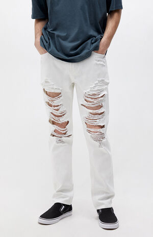 PacSun White Slim Taper Destroyed Jeans | PacSun