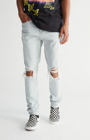 PacSun Light Indigo Destroyed Stacked Skinny Jeans | PacSun