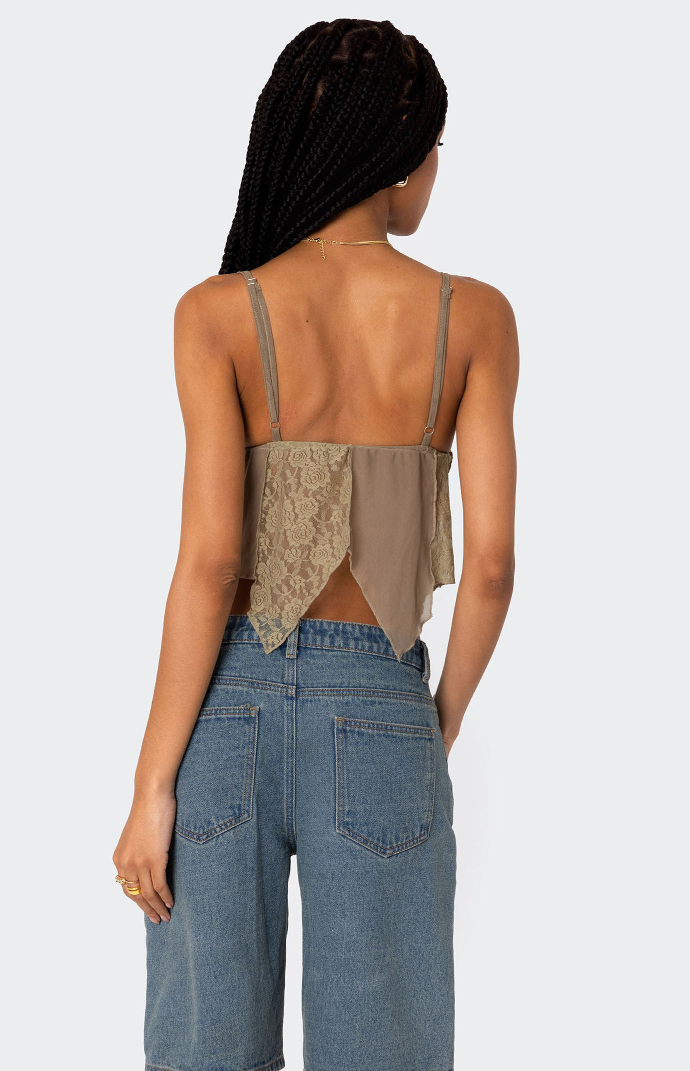 Edikted Patchwork Lacey Mesh Top