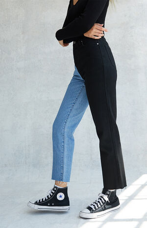 PacSun Eco Two-Tone Black High Waisted Straight Leg Jeans | PacSun