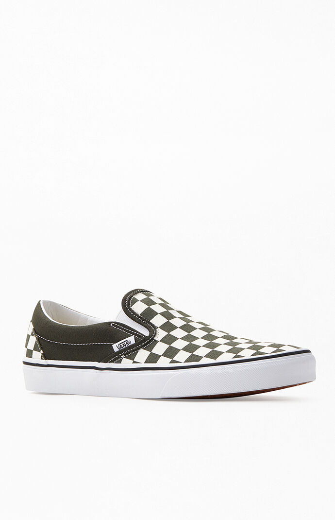 Vans Forest Green Classic Checkerboard Slip-On Shoes | PacSun