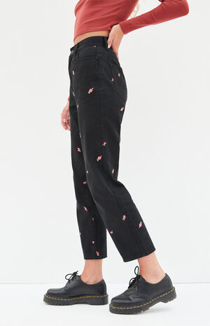 PacSun Rose Embroidered Black High Waisted Straight Leg Jeans | PacSun