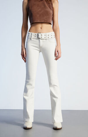 PacSun White Belted Low Rise Bootcut Jeans | PacSun