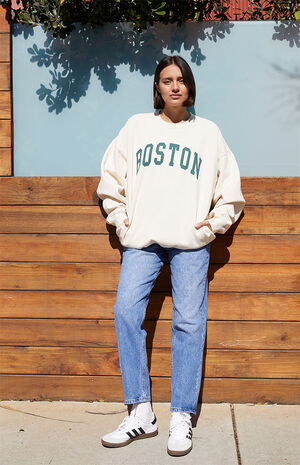 John Galt Cream Boston Crew Neck Sweatshirt | PacSun