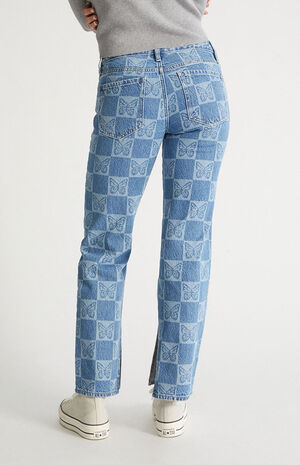 PacSun Eco Butterfly Checkerboard Low Rise Straight Leg Jeans | PacSun