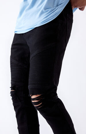 Black Ripped Moto Stacked Skinny Jeans | PacSun | PacSun