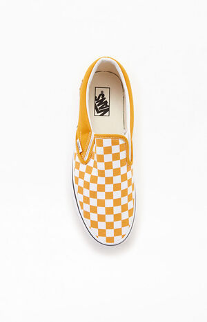 Vans Classic Checkerboard White & Yellow Slip-On Shoes | PacSun