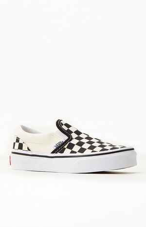 Vans Kids White & Black Checker Classic Slip-On Shoes | PacSun