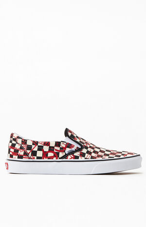 Vans Checkerboard & Red Crew Classic Slip-On Shoes | PacSun