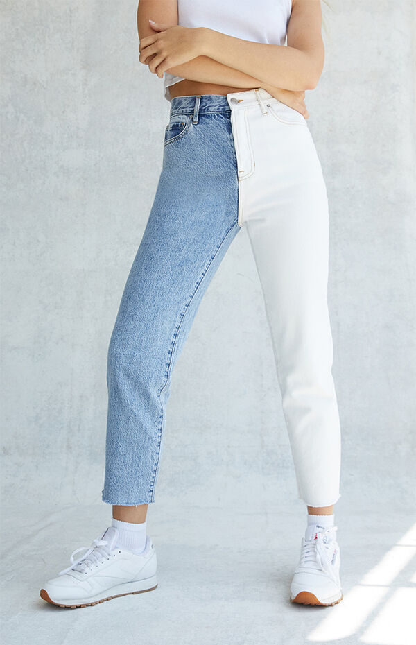 PacSun Eco White Two-Tone High Waisted Straight Leg Jeans | PacSun