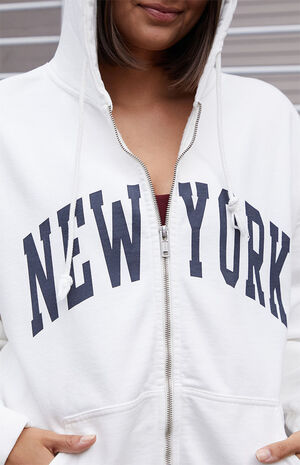 John Galt Women's White New York Full Zip Hoodie