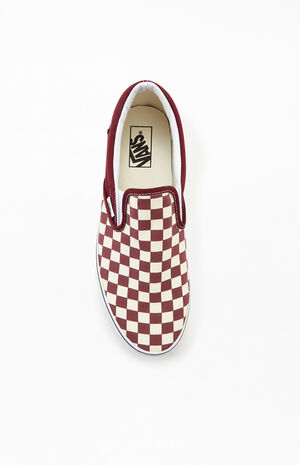 Vans Burgundy & White Checkerboard Classic Slip-On Shoes | PacSun