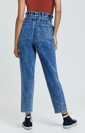 PacSun Cinched Blue Paperbag Mom Jeans | PacSun