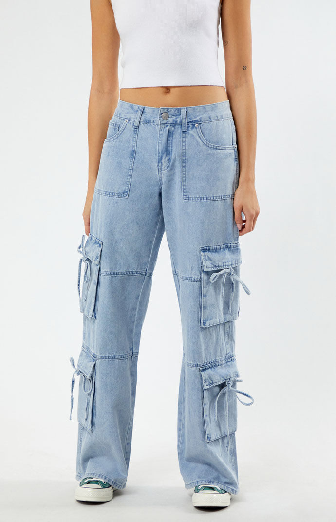 LA Hearts Light Indigo Ribbon Low Rise Baggy Cargo Jeans | PacSun