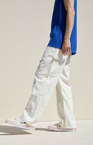 PacSun Off White Paint Splatter Baggy Carpenter Jeans | PacSun
