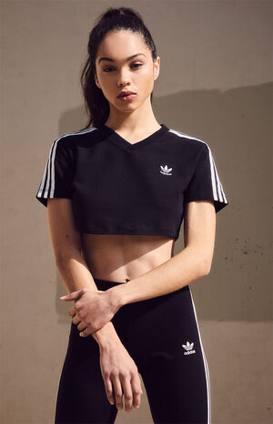 adidas Black Cropped V-Neck T-Shirt | PacSun | PacSun