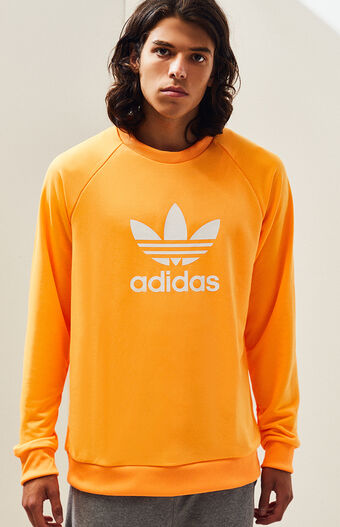 adidas Orange Trefoil Crew Neck Sweatshirt | PacSun
