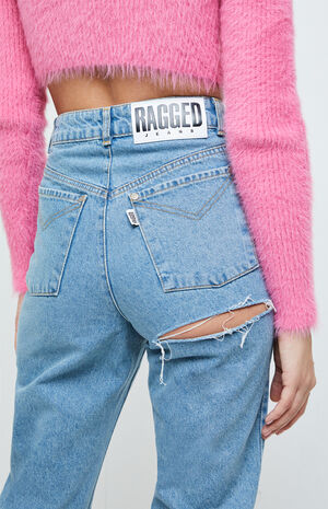 Ragged Jeans Indigo Blue Butt Ripped Jeans | PacSun