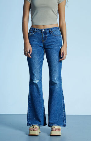 PacSun Dark Blue Ripped Low Rise Flare Jeans | PacSun