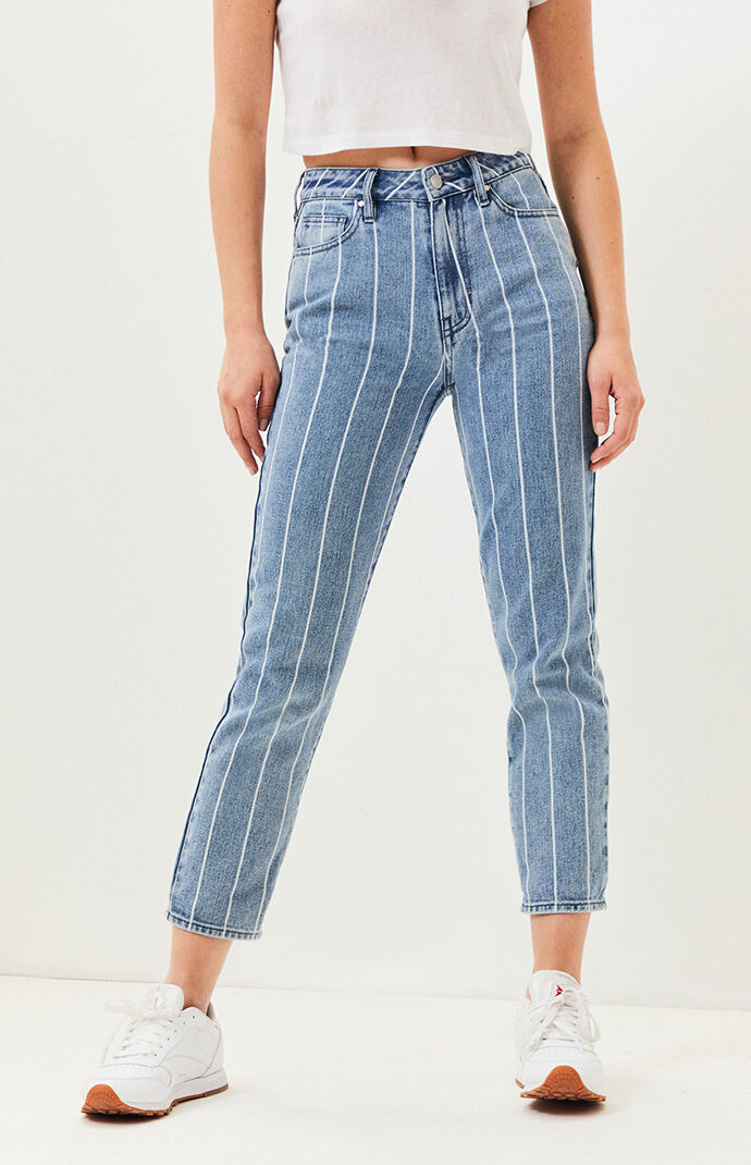 blue and white pinstripe jeans