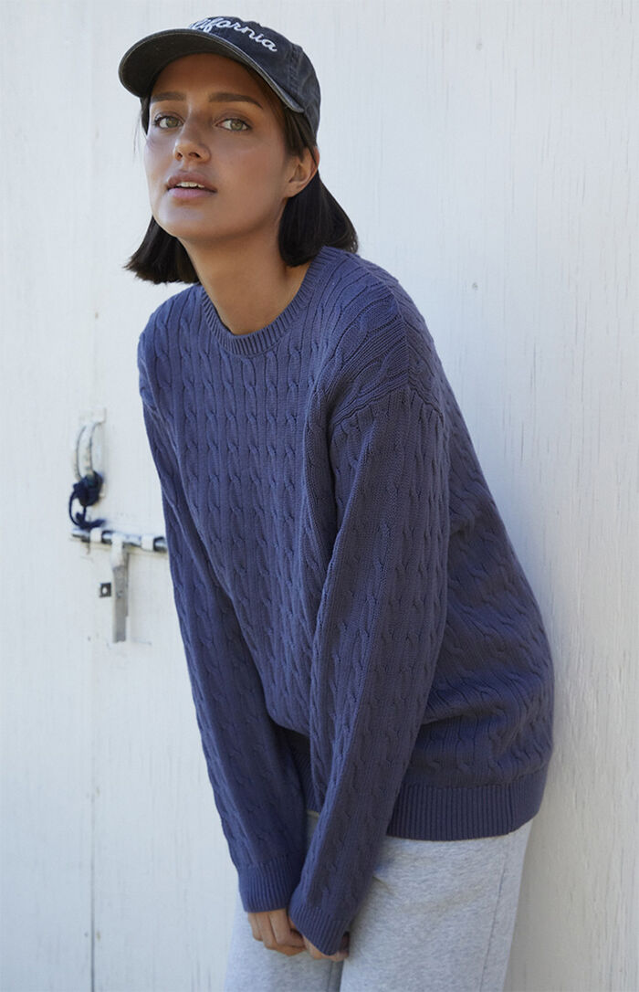 John Galt Navy Brianna Cable Knit Sweater PacSun