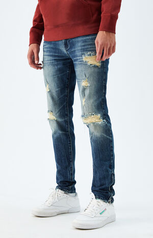 PacSun Dark Ripped Zipper Skinny Jeans | PacSun