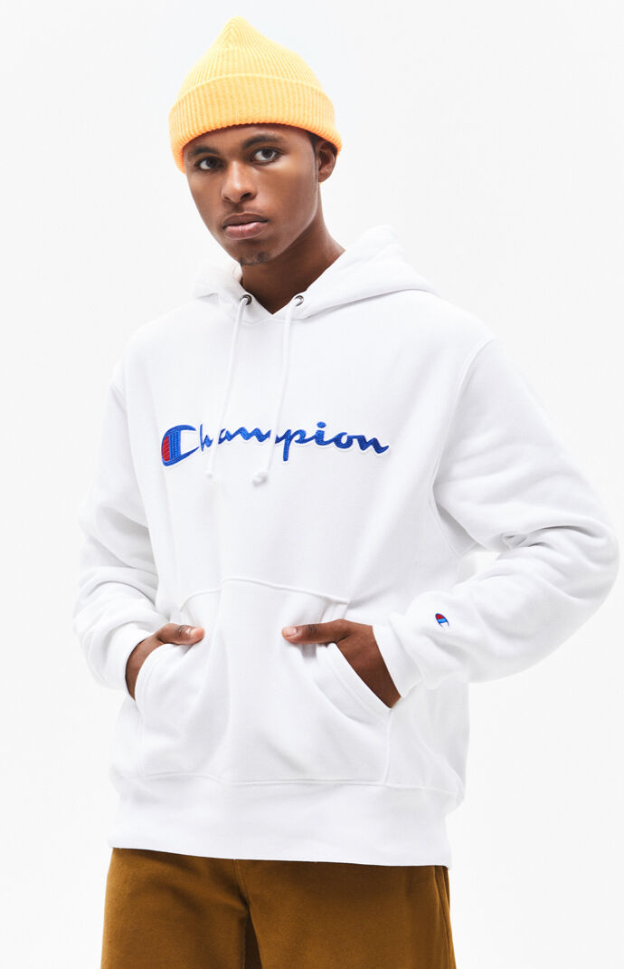 champion chain stitch script hoodie sweatshirt
